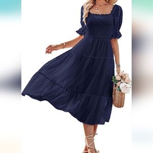 Merokeety Swiss Dot Dress - Navy